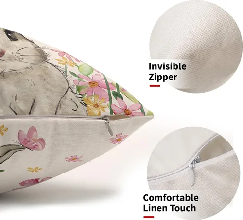 Miniatura 3 de Juego de 2 fundas de almohada de primavera de 12 x 20 pulgadas, diseño floral de conejo, conejo, floral, decorativas, lumbar, para sofá o cama