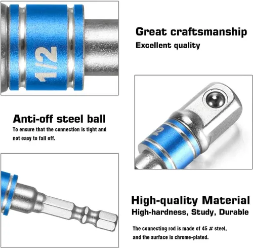 Miniatura 6 de CIGOTU El juego de adaptador/extensión de enchufe de grado de impacto convierte el taladro eléctrico en destornillador de tuerca de alta velocidad