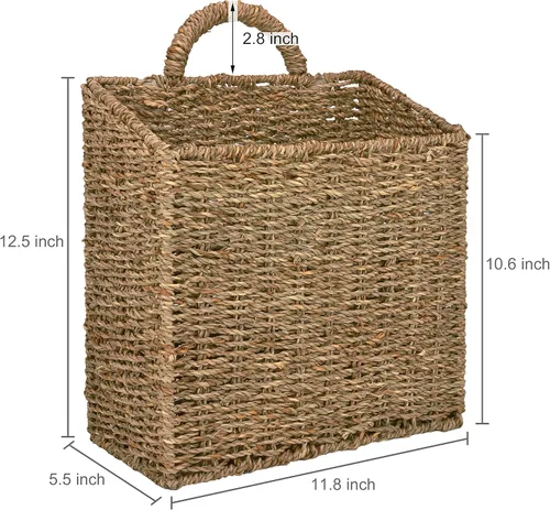 Miniatura 5 de MyGift Cesta de almacenamiento colgante de pared, cestas decorativas grandes, cesta organizadora de revistas y correo de 12.5 pulgadas