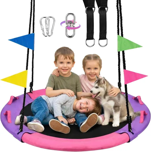 Miniatura 11 de HeyZoo Columpio de árbol de 43 pulgadas, juego de columpio de platillo de capacidad de peso de 900 libras para niños, viene con giro de 360 grados