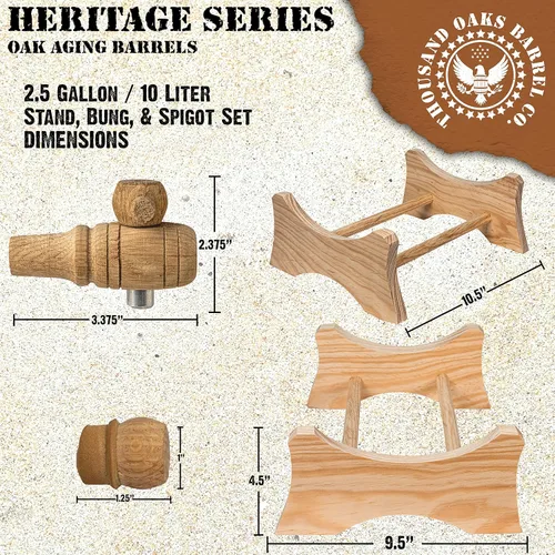 Miniatura 2 de Soporte de madera, 3/4" Bung and Spigot para barril de envejecimiento de roble de 2.5 galones (10 litros) - Heritage, soporte para barriles