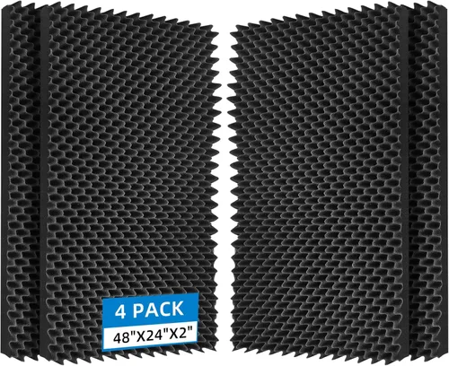 Paquete de 4 paneles de espuma a prueba de sonido, paneles de pared insonorizados de recuperación rápida de 48 x 24 x 2 pulgadas, paneles de Negro