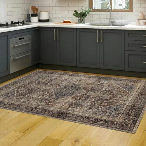 Miniatura 40 de Alfombra de área de 5 x 7, alfombra bohemia vintage, ultra suave, de pelo bajo, lavable, antideslizante, resistente a las manchas, alfombra impresa
