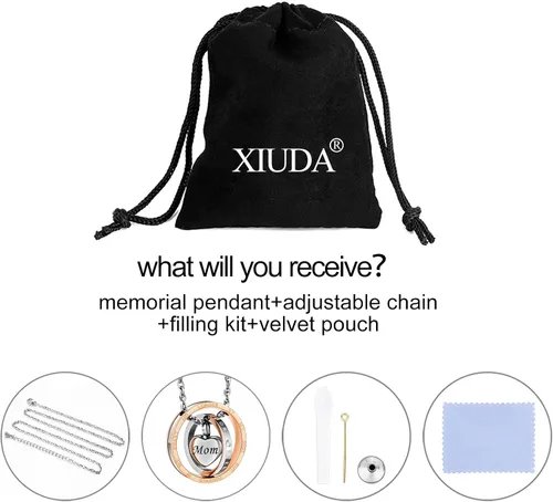 Miniatura 74 de XIUDA Collar de urna de cremación para cenizas, recuerdo tallado con recuerdo eterno de acero inoxidable, joyería conmemorativa para cenizas