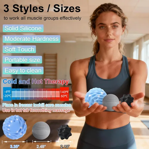 Miniatura 3 de HODEMI Juego de bolas de masaje, texturizadas, puntiagudas, bola de lacrosse para masaje muscular de tejido profundo, liberación miofascial, puntos
