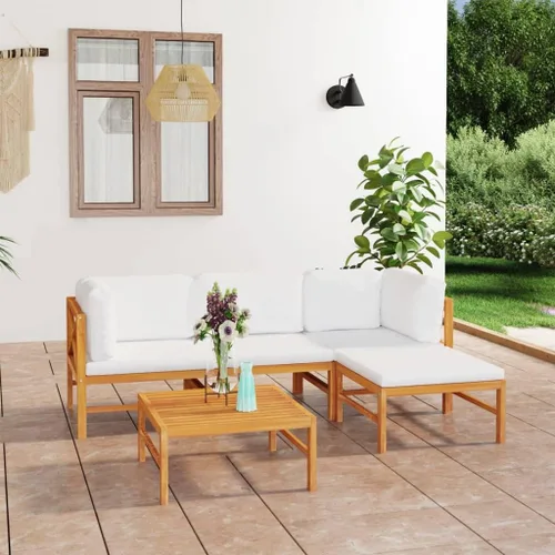 Miniatura 10 de 4-Piece Teak Outdoor Conversation Set, Cream Cushions, 24.8"x24.8" Patio Sectional Sofa & Table, Weather-Resistant Lounge Furniture for Garden