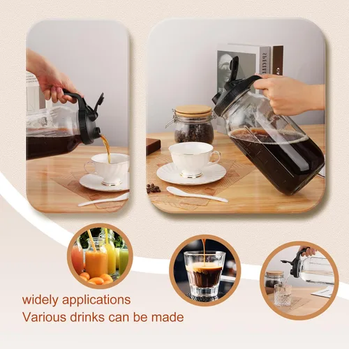 Miniatura 5 de Cafetera de preparación fría, 2 paquetes de jarra de 64 onzas con vidrio Durabel y filtro de malla de acero inoxidable, fosa de vidrio a prueba