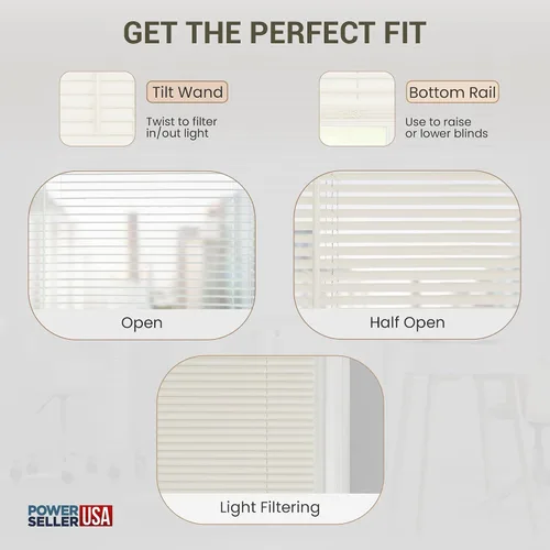 Miniatura 4 de PowerSellerUSA Persianas de Ventana sin Cordón, Privacidad y Filtrado de Luz, Lamas de Vinilo Minipersiana de 1", Tratamiento de Ventana Anti-UV, Se
