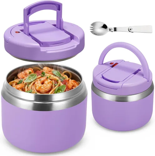 Miniatura 9 de MAXSO Tarro de comida aislado al vacío de 14 onzas con tapa de hebilla de cuchara, termo de sopa para niños para comida caliente, boca ancha, Negro