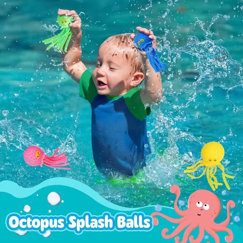 Miniatura 2 de 4 piezas de bolas de agua de pulpo, juguete de baño, alivio del estrés sensorial, flotante para piscina, playa, bañera, bomba de agua reutilizable