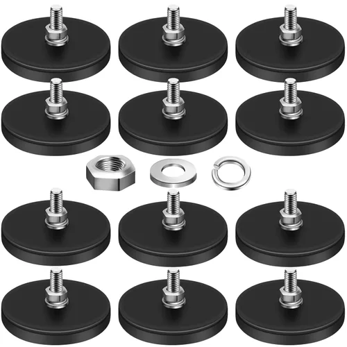 DIYMAG 12 Imanes Recubiertos de Goma, Potencia Adhesiva de 30 LBS Base de Imán Grande de Neodimio Antiarañazos con Imán Roscado M5 con Pernos y