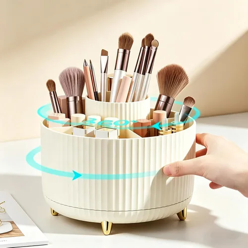 Miniatura 4 de Organizador de brochas de maquillaje giratorio de 360 grados, diseño desmontable, 5 ranuras, para cosméticos y lápices, organizador para escritorio