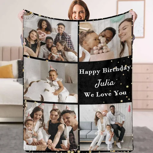 Miniatura 12 de YESCUSTOM Manta personalizada con fotos y texto, Manta familiar personalizada para adultos, niños y amigos, para cumpleaños, regalo conmemorativo
