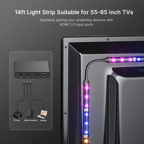 Miniatura 7 de deerdance Retroiluminación LED para Smart TV con sincronización HDMI2.0 4K60Hz, tira de luces LED y cambio de color controlado por aplicación