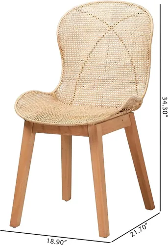 Miniatura 9 de Baxton Studio Sabelle Japandi - Juego de 2 sillas de comedor de caoba y ratán marrón natural