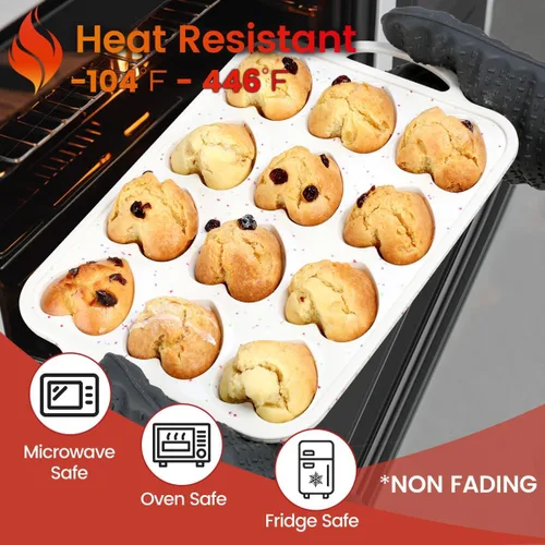 Miniatura 8 de CAKETIME Molde para magdalenas con forma de corazón con marco metálico, moldes de silicona antiadherentes en forma de corazón para hornear muffins