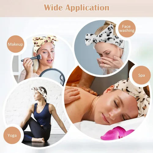 Miniatura 4 de WHAVEL Diadema para el cabello, paquete de 6 diademas de leopardo para spa, diadema de maquillaje para lavar la cara, diadema de lazo de microfibra