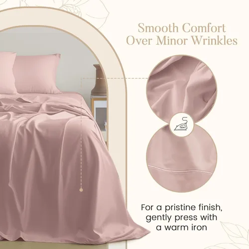 Miniatura 6 de Sábanas King con bolsillo profundo, 100% algodón egipcio para cama tamaño King, rosa polvoriento, 800 hilos, lujosas, suaves y transpirables, 11