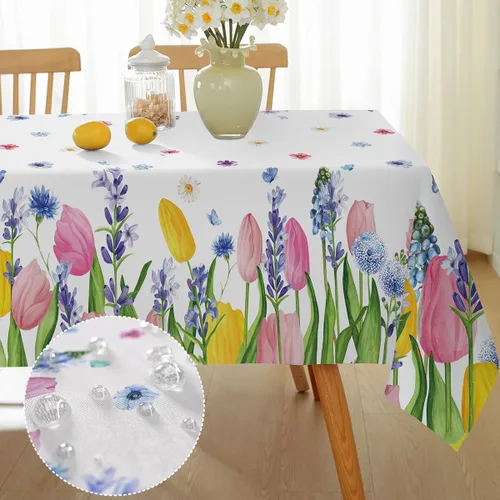 Miniatura 10 de SASTYBALE - Mantel floral de verano, rectangular de 52 x 70 pulgadas, estampado de flores coloridas, mantel impermeable para exteriores, a prueba