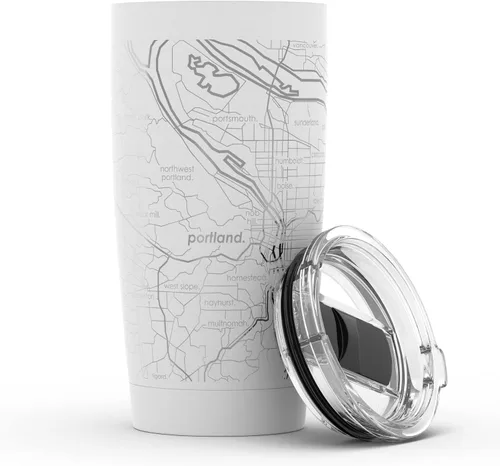 Miniatura 67 de Well Told Vaso de café aislado con diseño grabado de mapa de Atlanta Georgia, taza de acero inoxidable grabada (20 onzas, negro) con diseño de mapa