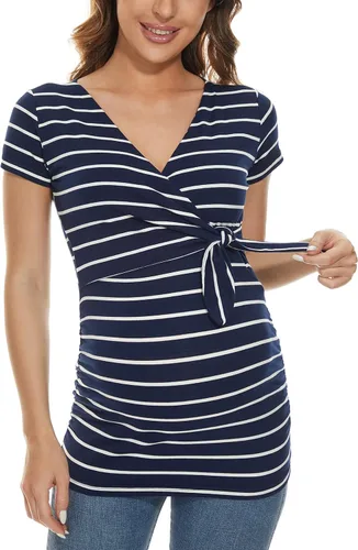 Miniatura 3 de Glampunch Camisas de maternidad para mujer, manga corta y larga, con lazo frontal, tops de maternidad