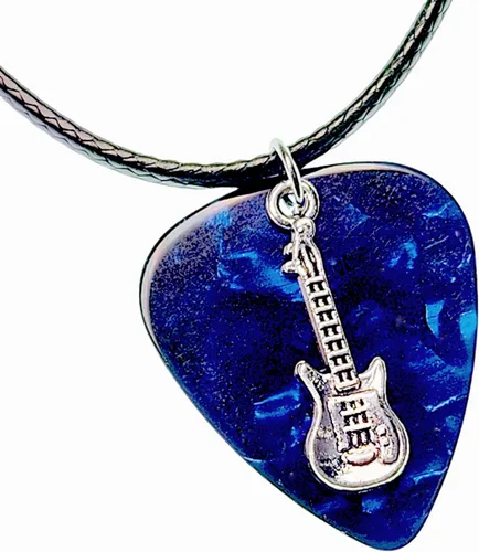 Collar de púa de guitarra eléctrica y cadena de cordón de cuero vegano