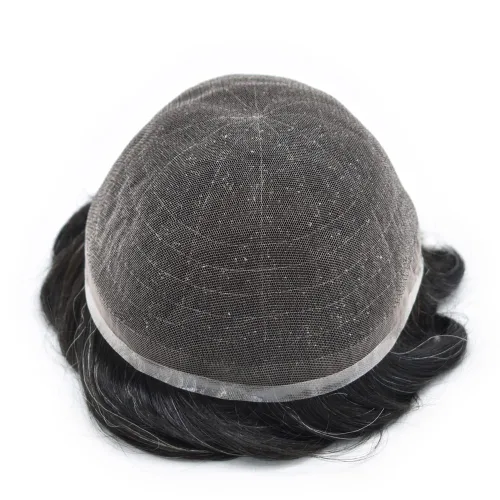 Miniatura 88 de Toupee para hombres nudos blanqueados hombres toupee hairpieces europeo virgen sistema de reemplazo de cabello humano suave encaje francés hombres