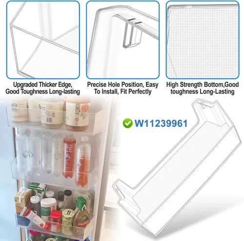 Miniatura 4 de Paquete de 2 [MEJORADO] W11239961 Reemplazo de estante para puerta de refrigerador Compatible con estante de puerta de refrigerador Whirlpool