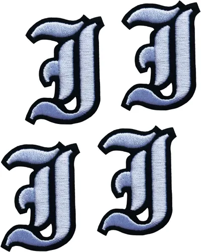 Miniatura 24 de Parches de letras góticas blancas en inglés antiguo termoadhesivas A-Z de 2" bordadas, transferencia térmica/cosidas, alfabeto vintage en fieltro