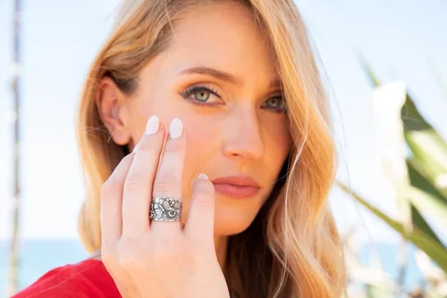 Miniatura 2 de PZ Paz Creations Anillo de plata de ley 925 con diseño floral de mariposa para mujer, regalo de joyería bohemia de estilo vintage, anillos gruesos