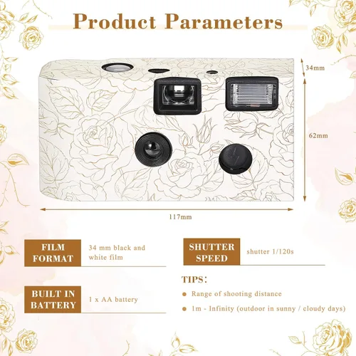 Miniatura 3 de Zhengmy Cámara desechable para boda, cámara de un solo uso de 1.378 in con flash una vez para reuniones, bodas, aniversarios, viajes, fiestas