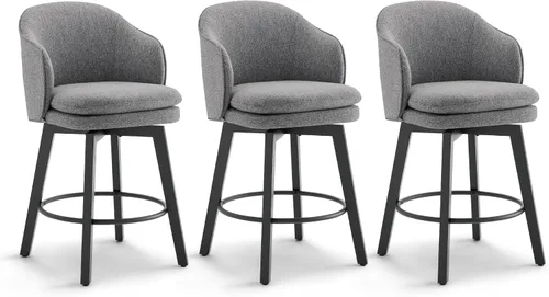 Miniatura 10 de Taburetes de Bar de Altura de Mostrador de 26 pulgadas Tapizados Giratorios con Respaldo y Patas de Madera para Isla de Cocina, Juego de 2, Tela