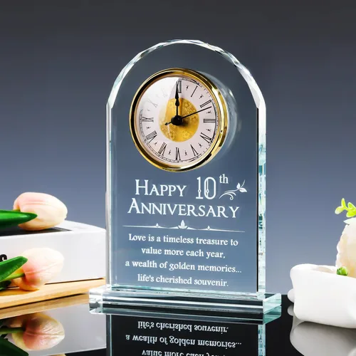 Miniatura 5 de YWHL Reloj de aniversario de 10 años para ella, regalo de recuerdo de cristal para el 10º aniversario de boda, regalo para pareja