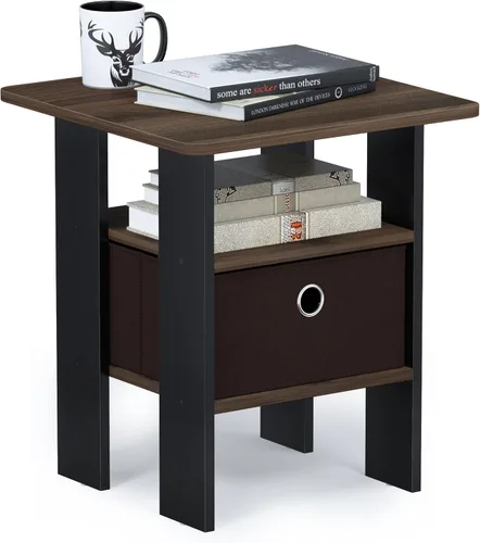 Miniatura 31 de Mesa de noche con cajón Furinno, Madera, Marrón oscuro/Negro