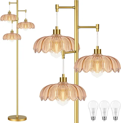 Miniatura 8 de ILLMTW Lámpara de Pie Dorada para Sala de Estar, Dormitorio, Lámpara de Pie Moderna de Mediados de Siglo Lámpara de Pie de Latón Árbol de 3 Luces