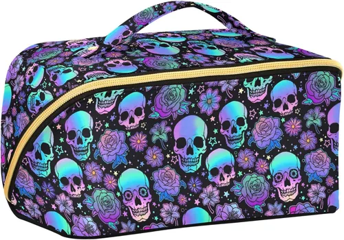 Miniatura 16 de Bolsa Organizadora de Maquillaje, Bolsa de Maquillaje de Halloween con Murciélagos Negros y Cielo Nocturno con Estrellas, Bolsa de Maquillaje