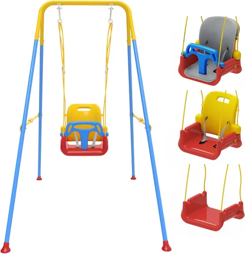 Miniatura 10 de Columpio para niños pequeños con cojín suave, columpio para bebés plegable para interiores y exteriores, fácil de instalar y almacenar para jugar