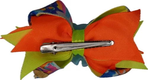 Miniatura 2 de Bow made of double grosgrain ribbon in complementary colors main color lime green handmade porcelain teddy bear