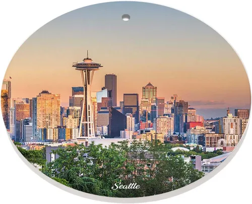 Miniatura 4 de Adornos de Navidad de Seattle Washington City Souvenir, adornos colgantes para árbol de Navidad, recuerdo de cerámica
