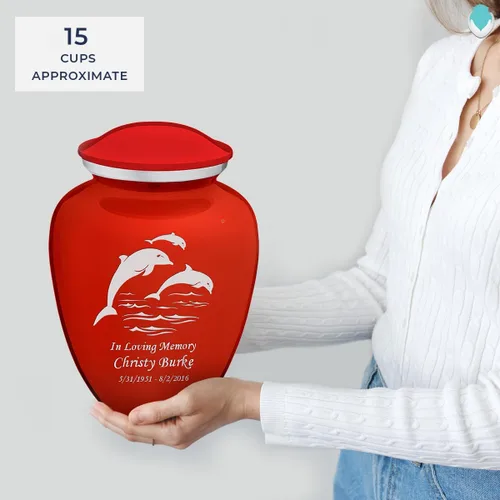Miniatura 5 de Geturns Embrace - Urnas de cremación personalizadas de delfines para cenizas humanas, urna funeraria grande de color rojo brillante para mujeres