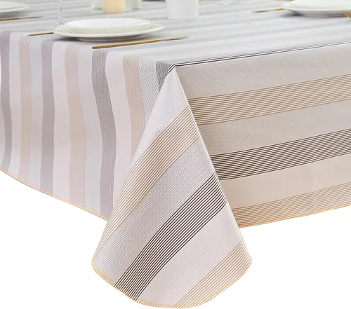 Miniatura 26 de LIBERECOO Mantel de vinilo resistente con reverso de franela, mantel de plástico impermeable a prueba de aceite, resistente a las manchas, lavable
