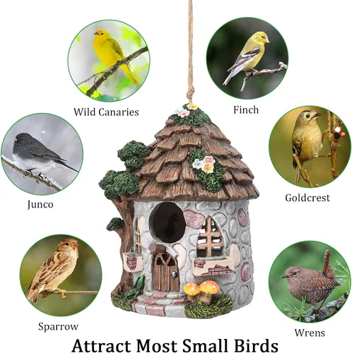 Miniatura 4 de Yinns Casa de pájaros de resina para exteriores, casas de pájaros para exteriores para anidar pájaros silvestres, casas decorativas de piedra