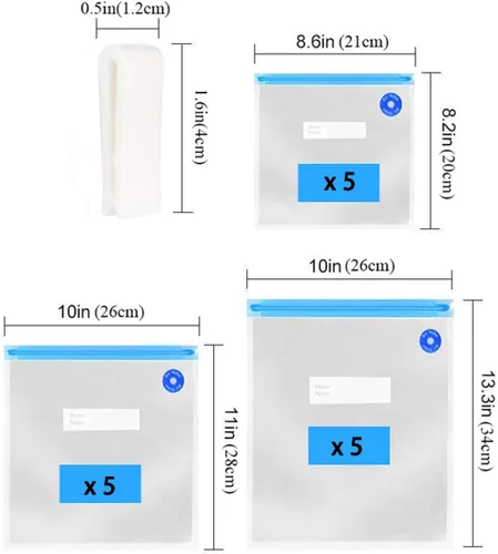 Miniatura 2 de Bolsas selladoras al vacío con cremallera, bolsas Sous Vide para alimentos, sin BPA, reutilizables, resellables, con válvula de aire, doble capa