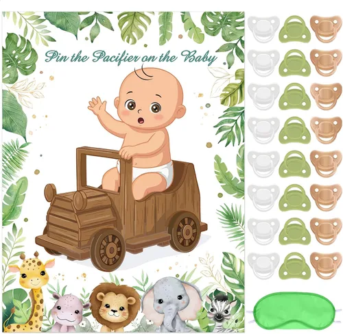 Miniatura 30 de Faccito Pin The Chupete - Juego de baby shower, decoración de fiesta de baby shower, incluye póster grande, 24 calcomanías para chupete, juego