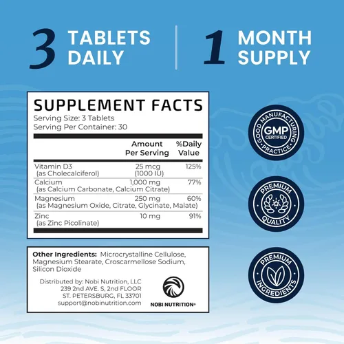 Miniatura 5 de Suplemento de Calcio, Magnesio, Zinc y D3 Huesos Fuertes, Dientes Saludables y Apoyo Inmune Calcio Citrato, Magnesio y Zinc con Vitamina D3