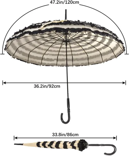 Miniatura 7 de Outgeek Señoras Sunproof paraguas sombrilla encaje flores pagoda en forma de Victoria estilo largo mango