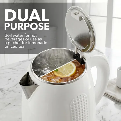 Miniatura 4 de OVENTE - Hervidor eléctrico de té de 1,7 litros de doble pared, caldera y calentador de agua de 1100 W con exterior de tacto frío, interior aislado