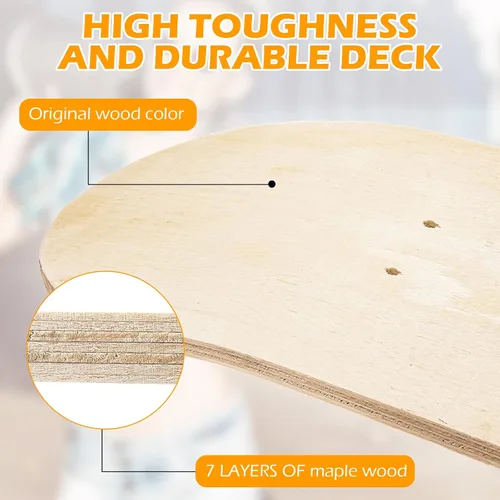 Miniatura 3 de Honoson 12 tablas de patineta en blanco a granel de 32 x 8 pulgadas, 7 capas de madera de arce liso, patineta de madera natural de doble cola