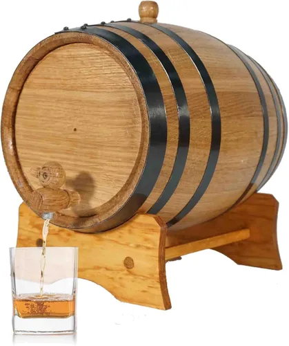 Barril de roble envejecedor de 3 litros con soporte, bung y espita – Barriles de whisky de madera de 3 litros Decantador de barril de vino para la