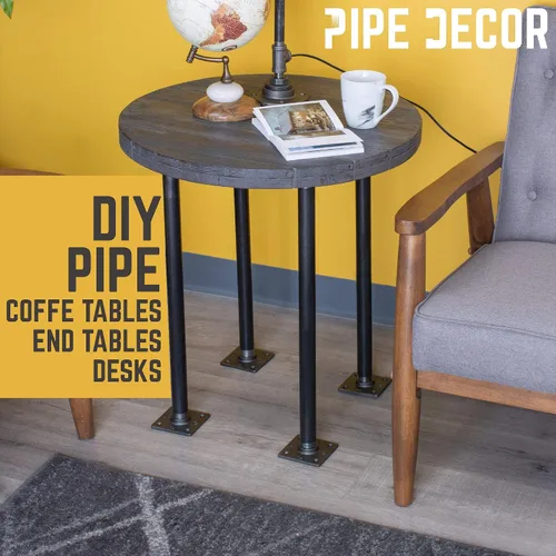 Miniatura 6 de PIPE DECOR - Brida de piso cuadrada de 1 pulgada, paquete de 4 unidades, hierro maleable, compatible con tubos de plomería de acero negro de un